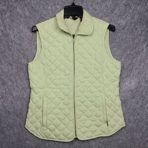 Eddie Bauer Quilted Goose‎ Down Vest Womens M Lime Green Lightweight Soft Shell